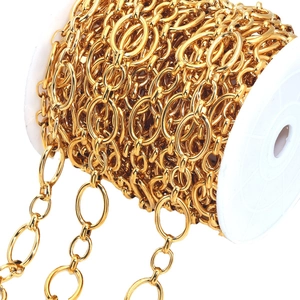 Catena a maglie ovali dorate in acciaio su rocchetto per creazione gioielli hip hop