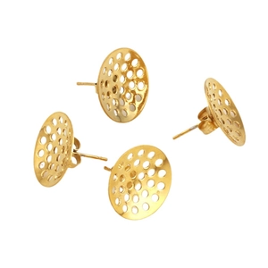 Set of four gold stainless steel hollow round stud earrings with butterfly backings
