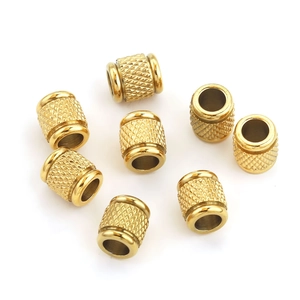 Set of 8 gold knurled stainless steel cylindrical spacer beads for DIY jewelry making