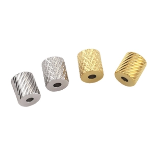 Polished stainless steel cylinder beads with diamond and striped texture for DIY jewelry