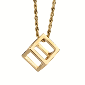 Minimalistische goudkleurige roestvrijstalen ketting met hol geometrisch kubusontwerp