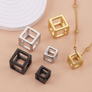 Holle kubus hanger van roestvrij staal in goud, zilver en zwart voor DIY-sieraden maken
