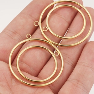 Goldene Edelstahl-Doppelkreisanhänger mit gebürsteter Oberfläche für Ohrringe