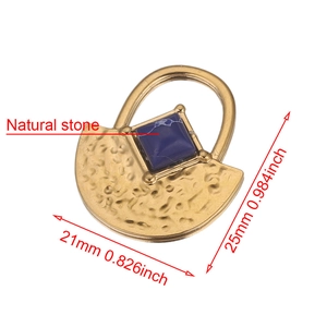Retro golden stainless steel turquoise lock pendant for jewelry making with hammered texture