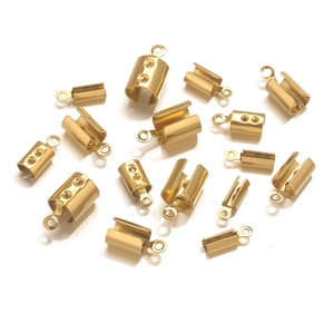Polished gold stainless steel cord end caps with loop rings for DIY jewelry making