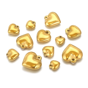 Polished gold stainless steel heart pendants in various sizes for DIY jewelry making