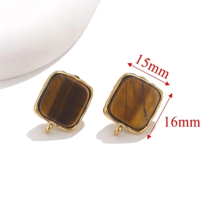 Vierkante tijgeroog steen sieraad component met goudlaag en afmeting 15x16mm