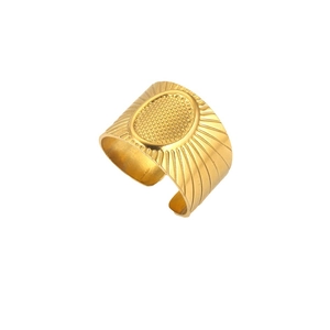 Anello regolabile in acciaio inossidabile dorato con griglia ovale e motivo radiale