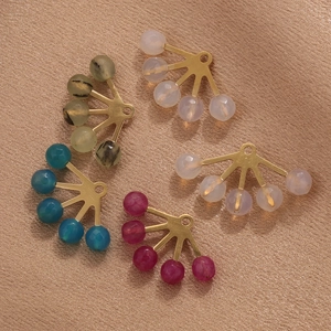 Bohemian fan-shaped PVD gold stainless steel earring charms with natural stone beads