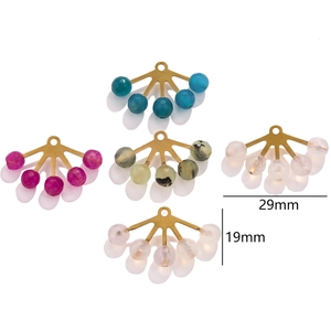 Bohemian fan-shaped natural stone pendants in five colors with PVD gold plating