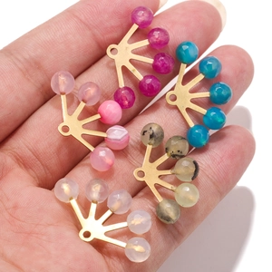 Bohemian fan-shaped natural stone and stainless steel charms for DIY jewelry making