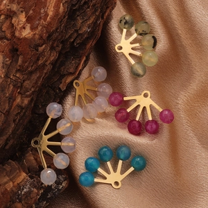 Bohemian fan-shaped stainless steel charms with natural stones for jewelry making