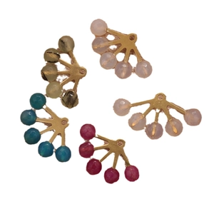 Bohemian fan-shaped earring jackets with colorful natural stones and golden PVD metal bases