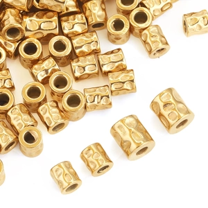 Gepolijste gouden roestvrijstalen cilinderkralen met gehamerde textuur voor DIY sieraden