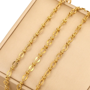 Gold-plated stainless steel Cuban link chain with textured oval rings for DIY jewelry