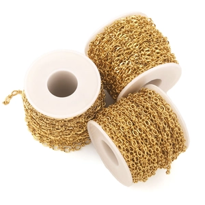 Rolls of gold-plated stainless steel Cuban and oval link chains for DIY jewelry making