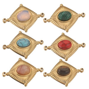 Vintage Roestvrij Staal Ruit Natuursteen Sieraden Connector Hanger Voor DIY Ketting Armband Maken Sieraden Accessoire