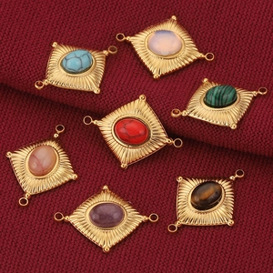 Ruitvormige roestvrijstalen oorbellen connectoren met natuurstenen voor DIY sieraden
