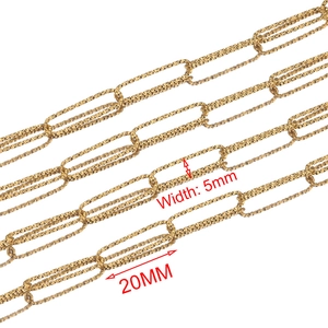 Textured gold-plated stainless steel paperclip chain with 5mm x 20mm oval links
