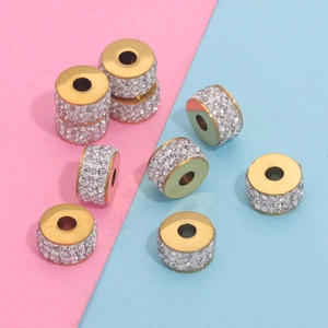 DIY stainless steel spacer beads with gold plating and sparkling clear crystals