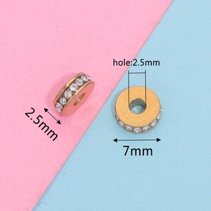 Golden 7mm stainless steel spacer beads with crystal rhinestones for DIY jewelry making