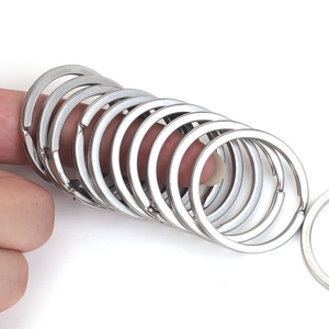 Set of polished stainless steel flat key rings for DIY jewelry and keychain making