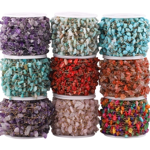 Nine rolls of stainless steel bead chains with colorful irregular natural stones for DIY jewelry