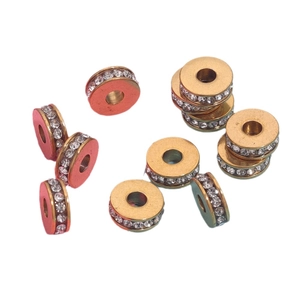 Golden stainless steel spacer beads with clear rhinestones for DIY jewelry making