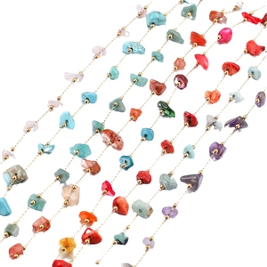 Colorful natural stone chip chain with golden beads for DIY jewelry making