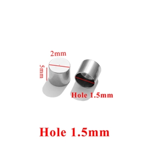 Detailed macro view of 2x5mm stainless steel cord end caps with 1.5mm inner hole