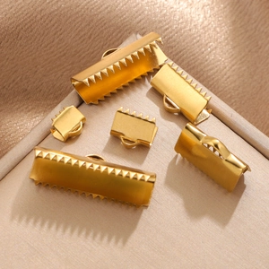 Set of 6 golden stainless steel ribbon crimp ends for DIY jewelry making and connectors