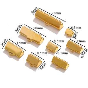 Golden stainless steel ribbon end crimps for DIY jewelry making in various sizes
