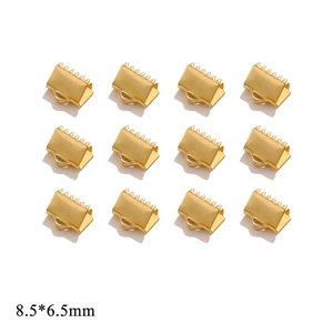 Detailed view of 8.5x6.5mm gold stainless steel ribbon crimp ends for jewelry making