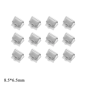 Macro detail of 8.5x6.5mm stainless steel ribbon crimp ends for jewelry making