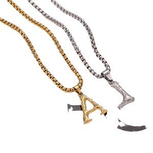Gold and silver stainless steel alphabet A and L necklaces with textured pendants
