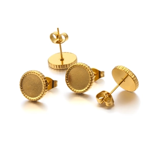 Goldene Ohrstecker aus Edelstahl mit gewelltem Rundtablett für DIY-Schmuckherstellung