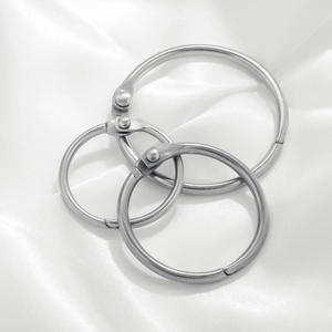Three assorted silver stainless steel loose leaf binder rings with hinge design