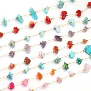 Colorful irregular stone beaded stainless steel chain for DIY jewelry making