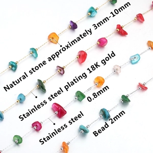 Colorful natural stone stainless steel chain with 18k gold plating for jewelry making