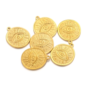 Golden stainless steel round evil eye sunburst pendant charms for DIY jewelry making