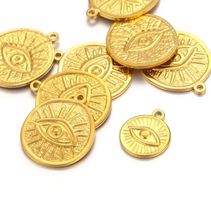 Stainless Steel Evil Eye Round Coin Pendant DIY Necklace Earring Accessories For Jewelry Making Vintage Gold Silver Charms