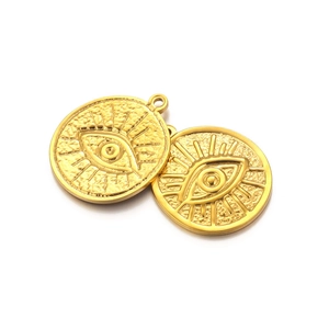 Golden stainless steel evil eye sunburst charms with textured relief for DIY jewelry