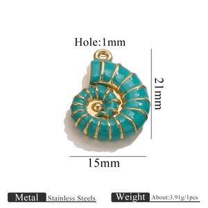 Detaillierte Spezifikationen des blauen Schneckenanhängers mit Maßen von 15x21mm aus Edelstahl