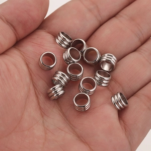 Polished stainless steel spacer beads with grooved texture for DIY jewelry making