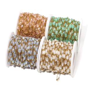 Cadenas de cuentas de cristal en acero inoxidable chapado en oro para joyería artesanal