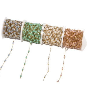 Cadenas de acero inoxidable bañadas en oro con cuentas de cristal para joyería DIY