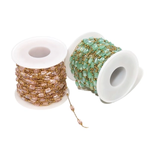 Cadenas de cuentas de cristal rosa y verde con espaciadores dorados para creación de joyería