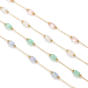 Cadena de acero inoxidable dorado con cuentas de cristal para creación de joyas
