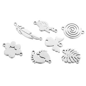 Connecteurs de bijoux DIY en acier inoxydable avec motifs plume, patte et feuille