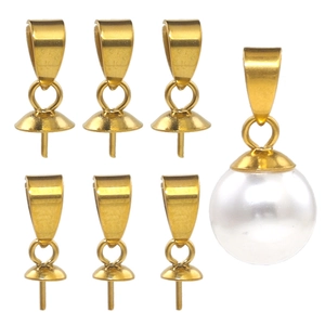 Stainless Steel Pinch Bails Jewelry Connectors Gold Silver Plated Artificial Pearl Cup Tray For DIY Necklace Pendant Making Findings